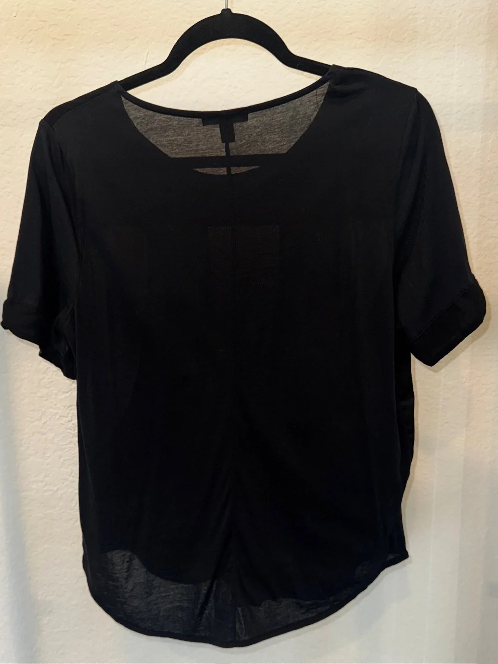 J. Crew Black Short-Sleeve Mixed-Fabric Tee Blouse Size Medium